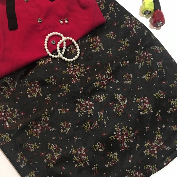 LOFT Outlet Skirt Straight Floral Satin-Like Shiny - Picture 1 of 6